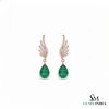 Pear shape Natural Emerald Wing Drop Earrings with Diamond Accents in 14k Gold