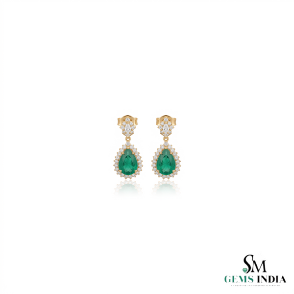 Exquisite Pear Cut Natural Emerald Dangle Earrings with Diamond Halo for Special Occasions