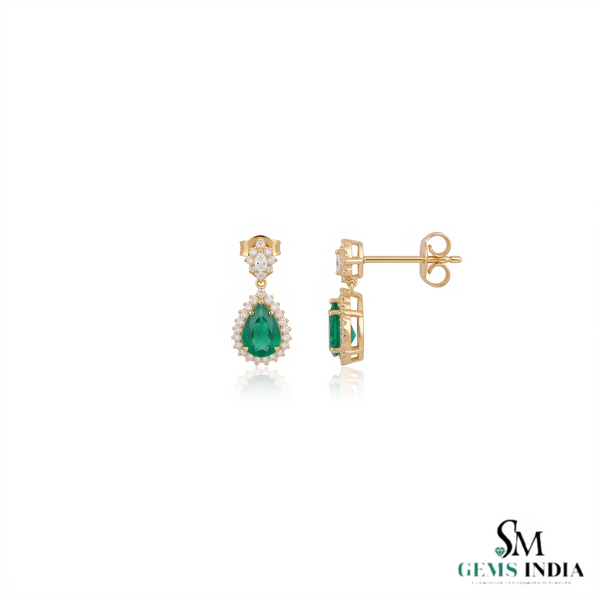 Exquisite Pear Cut Natural Emerald Dangle Earrings with Diamond Halo for Special Occasions
