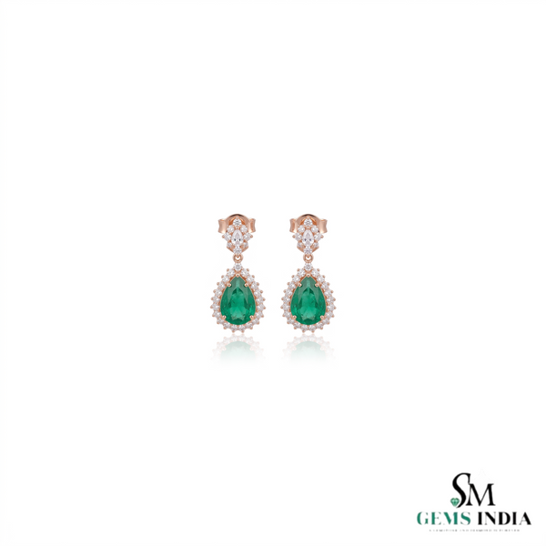 Exquisite Pear Cut Natural Emerald Dangle Earrings with Diamond Halo for Special Occasions