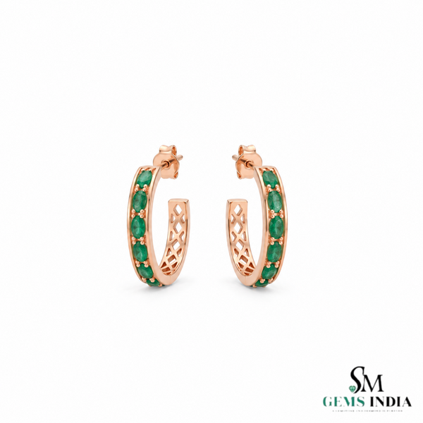 1.20 carat Classic 14k Gold Emerald Hoop Earrings Statement Hoops fine Jewelry for her