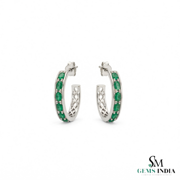 1.20 carat Classic 14k Gold Emerald Hoop Earrings Statement Hoops fine Jewelry for her