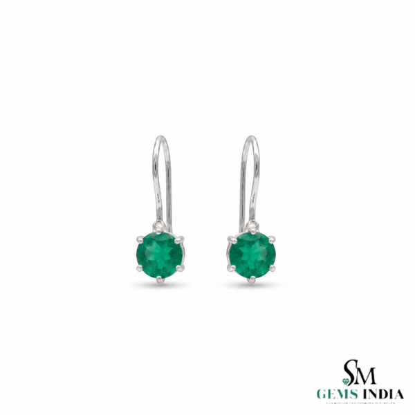 1.50 carat Real Emerald and Diamond Dangle Earrings in 14K Gold Minimalist Leverback Design