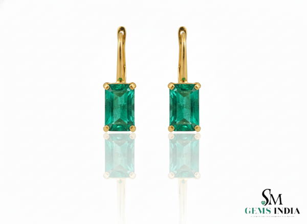 3 carats Emerald cut natural emerald stud earrings Rectangular Gemstone Drops