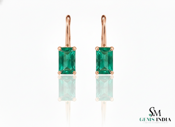 3 carats Emerald cut natural emerald stud earrings Rectangular Gemstone Drops