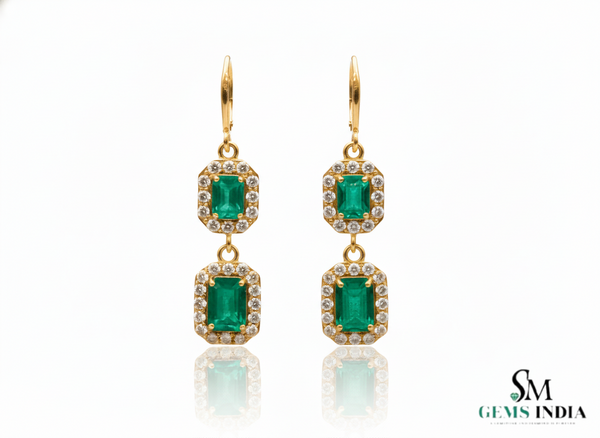 6.50 carat Emerald Cut Natural Emerald Drop Earrings In 14k Solid Gold Minimalist Elegant Design Anniversary gift