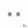 Square shape Natural Emerald Halo Studs with Diamond Accents – Fine Gold Earrings