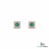 Square shape Natural Emerald Halo Studs with Diamond Accents – Fine Gold Earrings