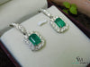 8 carat Vintage Style Natural Emerald-Cut Emerald Earrings with Diamond Halo Drop Earrings in 14K White Gold