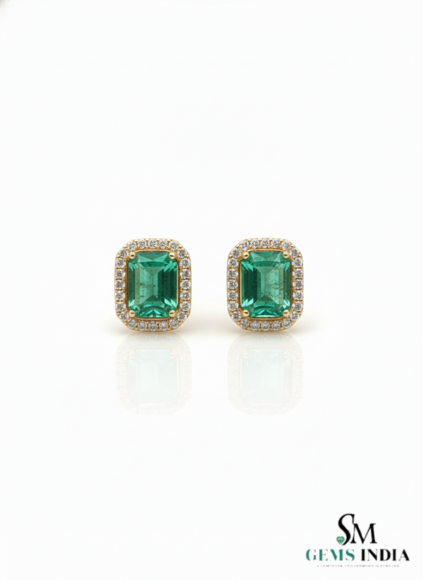 4.40 carat Timeless Green Gem Elegance Emerald Cut Green Emerald Halo Stud Earrings