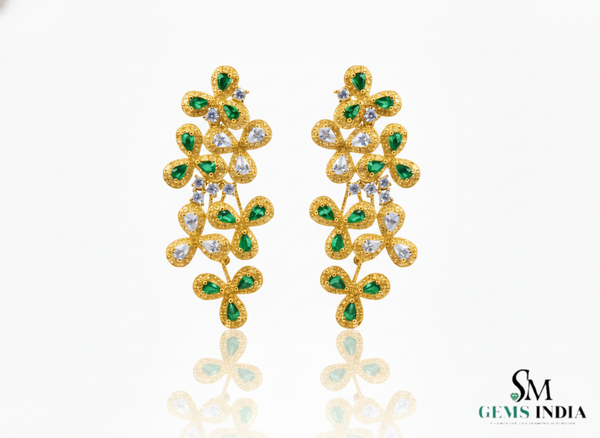 2.50 Teardrop Natural Emerald Diamond Flower Dangle Earrings Elegant Statement Design