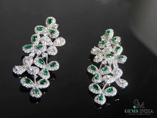 2.50 Teardrop Natural Emerald Diamond Flower Dangle Earrings Elegant Statement Design