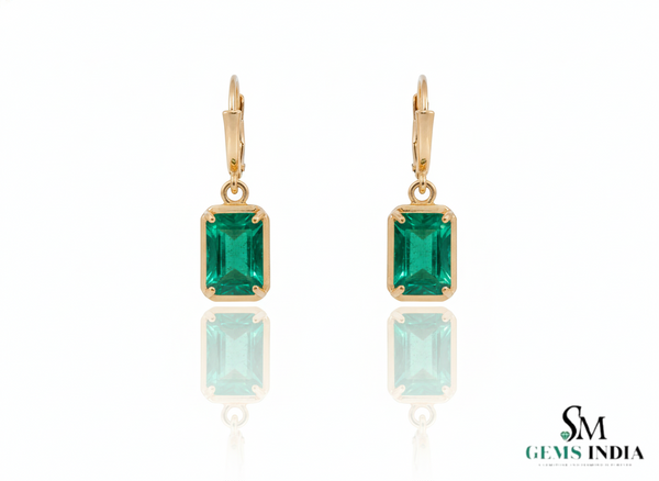 5.20 Carats Emerald cut Natural Emerald Solitaire Dangle Earrings 14k Gold Women Dangle Earrings