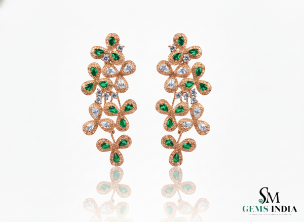 2.50 Teardrop Natural Emerald Diamond Flower Dangle Earrings Elegant Statement Design