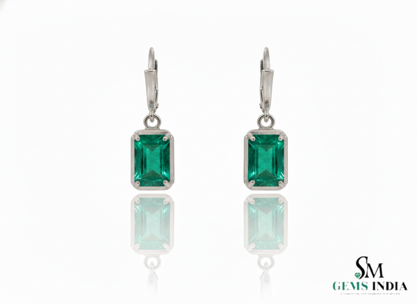 5.20 Carats Emerald cut Natural Emerald Solitaire Dangle Earrings 14k Gold Women Dangle Earrings