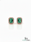 4.40 carat Timeless Green Gem Elegance Emerald Cut Green Emerald Halo Stud Earrings