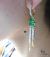 4.30 carat Emerald cut Emerald Natural Emerald And Diamond Dangle Earrings in 14k Gold