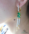 4.30 carat Emerald cut Emerald Natural Emerald And Diamond Dangle Earrings in 14k Gold