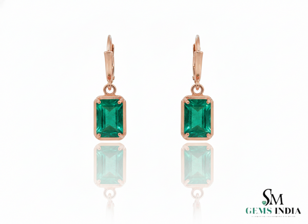 5.20 Carats Emerald cut Natural Emerald Solitaire Dangle Earrings 14k Gold Women Dangle Earrings