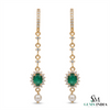 Oval cabochon Emerald Halo Dangle Earrings in Gold with Pearl Drop Elegant Gift for Her