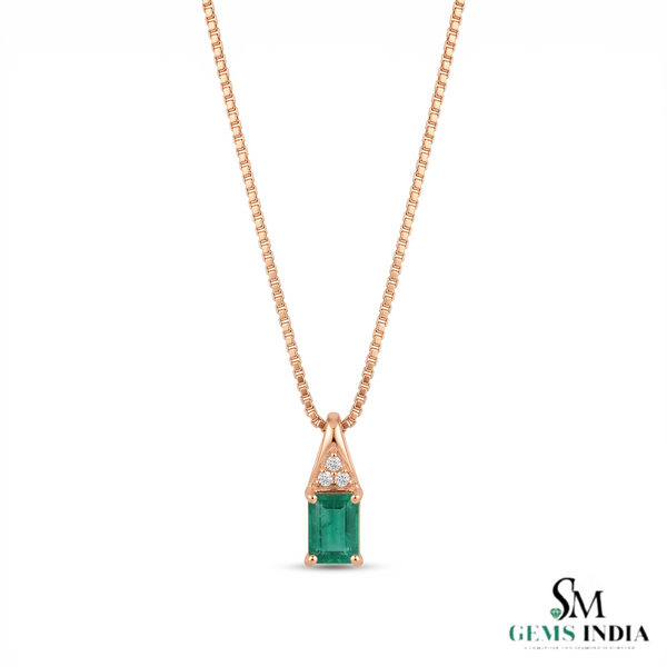 2.20 carat Emerald-Cut Natural Emerald Pendant Necklace in 14K Gold with Diamond Accents