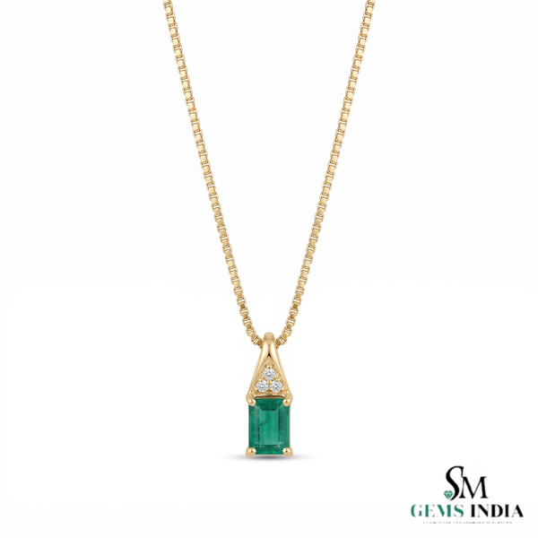 2.20 carat Emerald-Cut Natural Emerald Pendant Necklace in 14K Gold with Diamond Accents