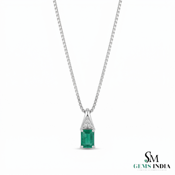 2.20 carat Emerald-Cut Natural Emerald Pendant Necklace in 14K Gold with Diamond Accents