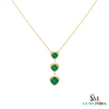 Triple Heart Design Round Natural Emerald Pendant in 14k Gold Romantic May Birthstone Gift
