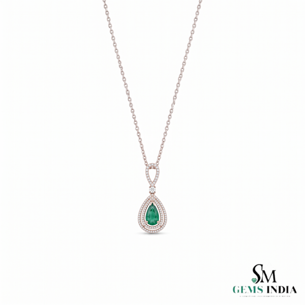 4.50 carat Natural Emerald Drop Pendant Infinity Loop Design with Diamond Halo Timeless Gold Necklace Gift