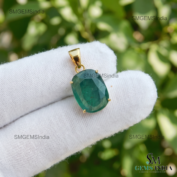 10.40 Carat Natural Emerald Pendant: 14k Gold Cushion Cut Gemstone