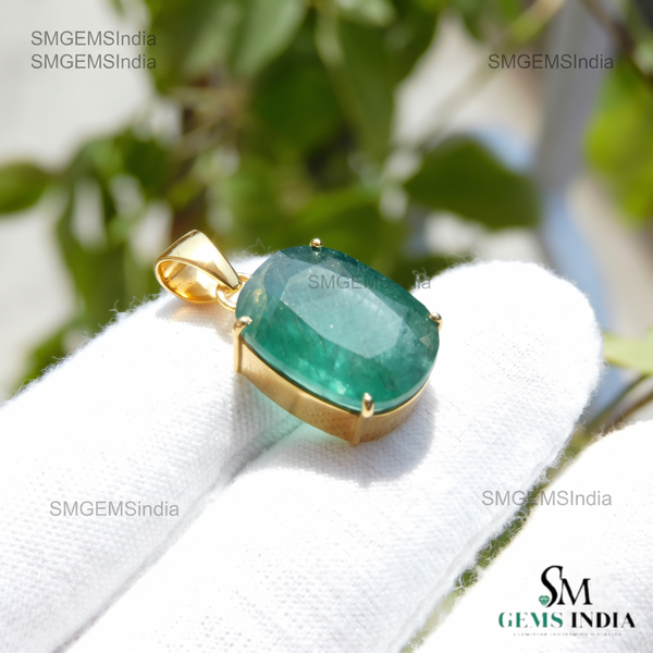 10.40 Carat Natural Emerald Pendant: 14k Gold Cushion Cut Gemstone