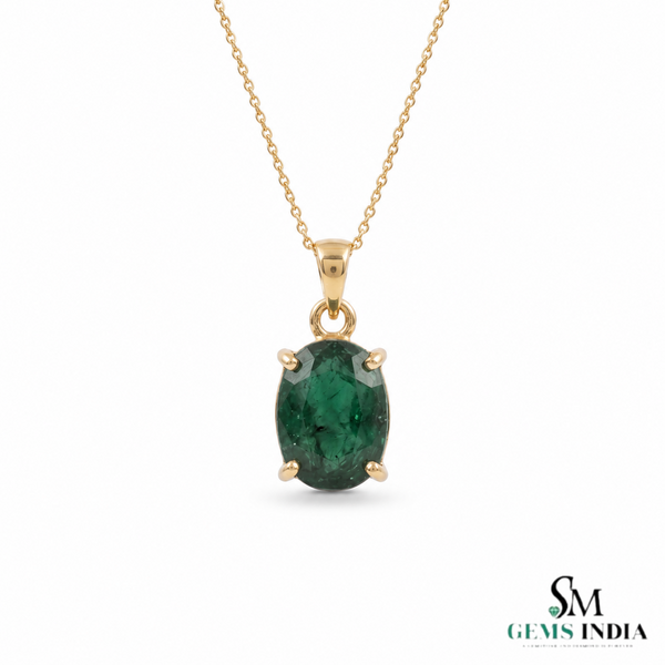 10.40 Carat Natural Emerald Pendant: 14k Gold Cushion Cut Gemstone