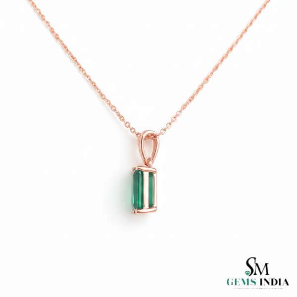 1.10 carat 14K Gold Natural Emerald Pendant Elegant Emerald-Cut Design