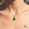 5.90 carat Teardrop natural Emerald Pendant with Diamond Halo Fine Gold Jewelry