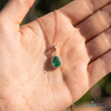 5.90 carat Teardrop natural Emerald Pendant with Diamond Halo Fine Gold Jewelry