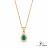 5.90 carat Teardrop natural Emerald Pendant with Diamond Halo Fine Gold Jewelry