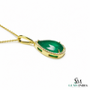 5.90 carat Teardrop natural Emerald Pendant with Diamond Halo Fine Gold Jewelry