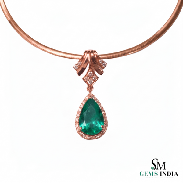 3.50 carat Radiant Teardrop Emerald Pendant Pear Cut Green Gemstone Brilliance