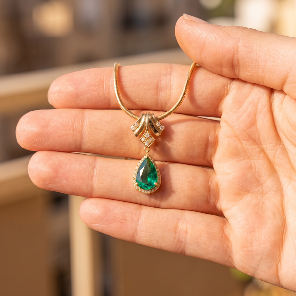 3.50 carat Radiant Teardrop Emerald Pendant Pear Cut Green Gemstone Brilliance