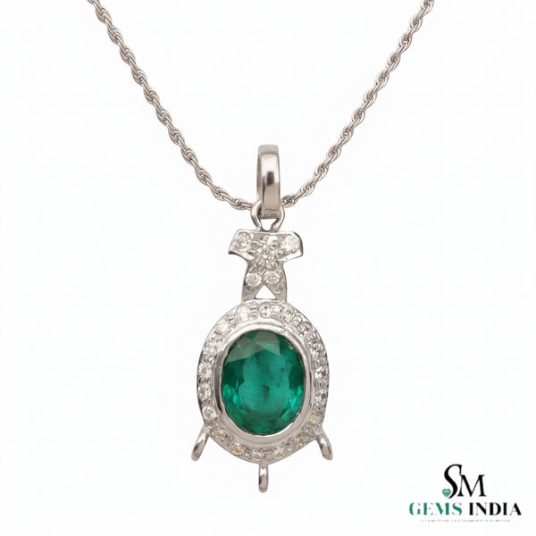 9.50 carat Royal Green Natural Emerald Necklace Diamond Accent Oval Pendant in 14k Gold