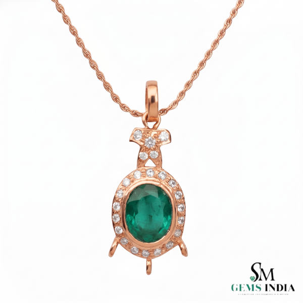 9.50 carat Royal Green Natural Emerald Necklace Diamond Accent Oval Pendant in 14k Gold