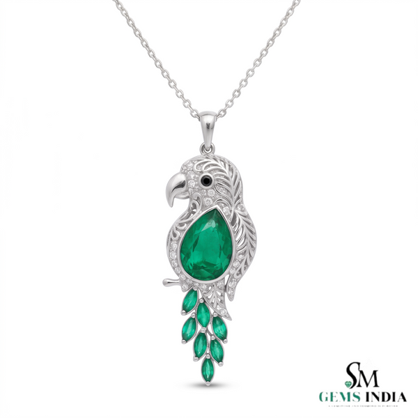 4.50 carat Green Pear Emerald Parrot Pendant Dazzling Gold Pendant for Elegant Style