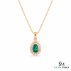 9.30 carat Vintage Inspired Pear Cut Natural Emerald Pendant Gold Diamond Accent Design