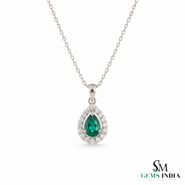 9.30 carat Vintage Inspired Pear Cut Natural Emerald Pendant Gold Diamond Accent Design