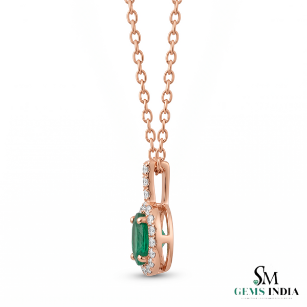 Natural Emerald Halo Pendant Oval Green Gemstone with Diamonds