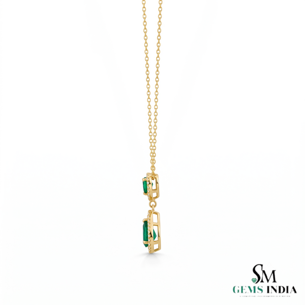 4 carat Double Pear Emerald and Diamond Halo Pendant in 14K Gold Gift for her