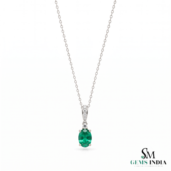 2.80 carat Elegant Oval Emerald and Diamond Pendant may Birthstone Necklace