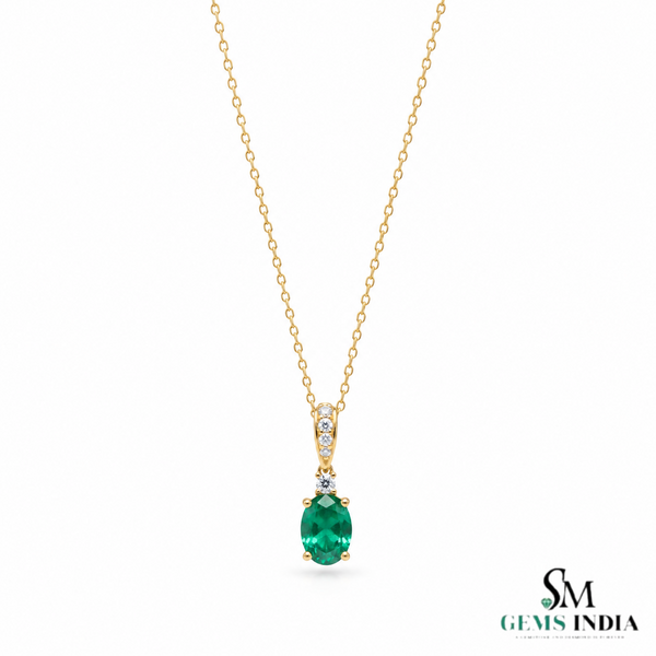 2.80 carat Elegant Oval Emerald and Diamond Pendant may Birthstone Necklace