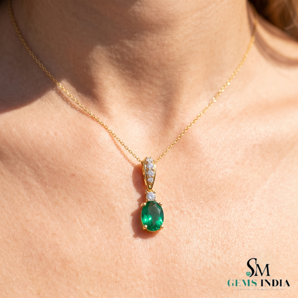 2.80 carat Elegant Oval Emerald and Diamond Pendant may Birthstone Necklace