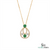 Floral Double Loop Round Natural Emerald and Diamond Teardrop Pendant in 14k gold